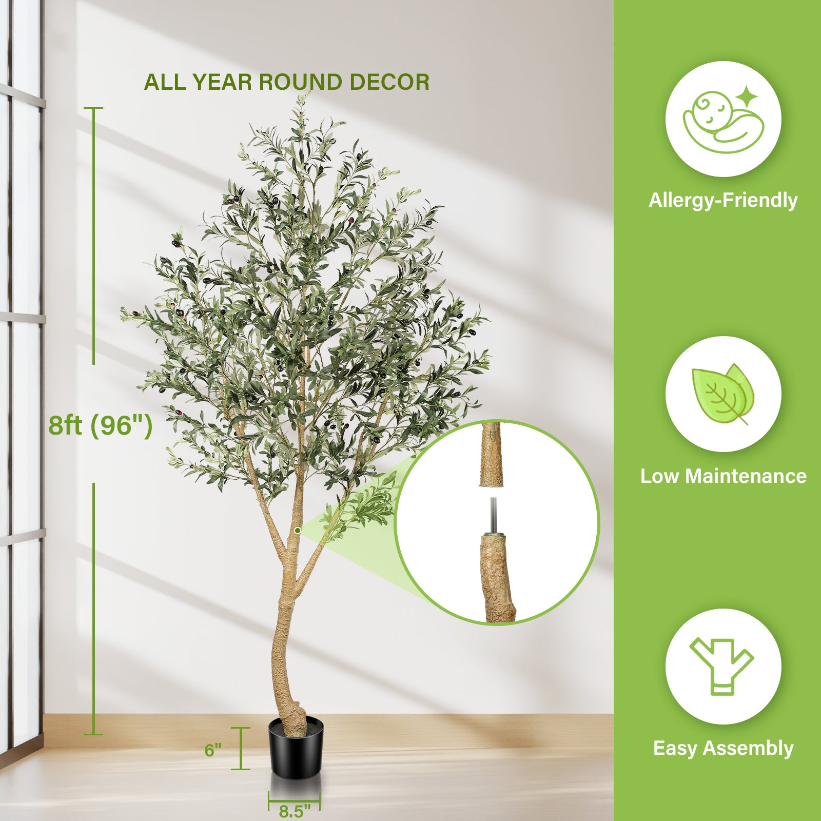 Realead 8’ Curved Olive Tree