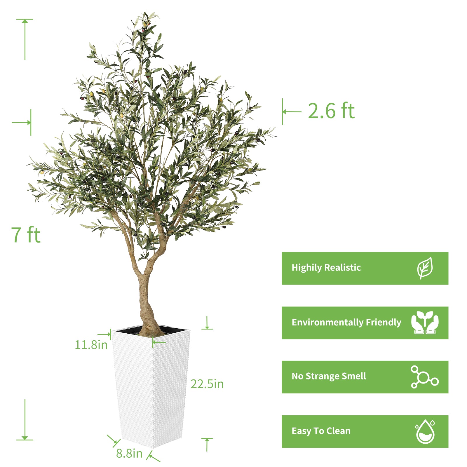Realead 7’ Artificial Olive Tree with Tall Planter