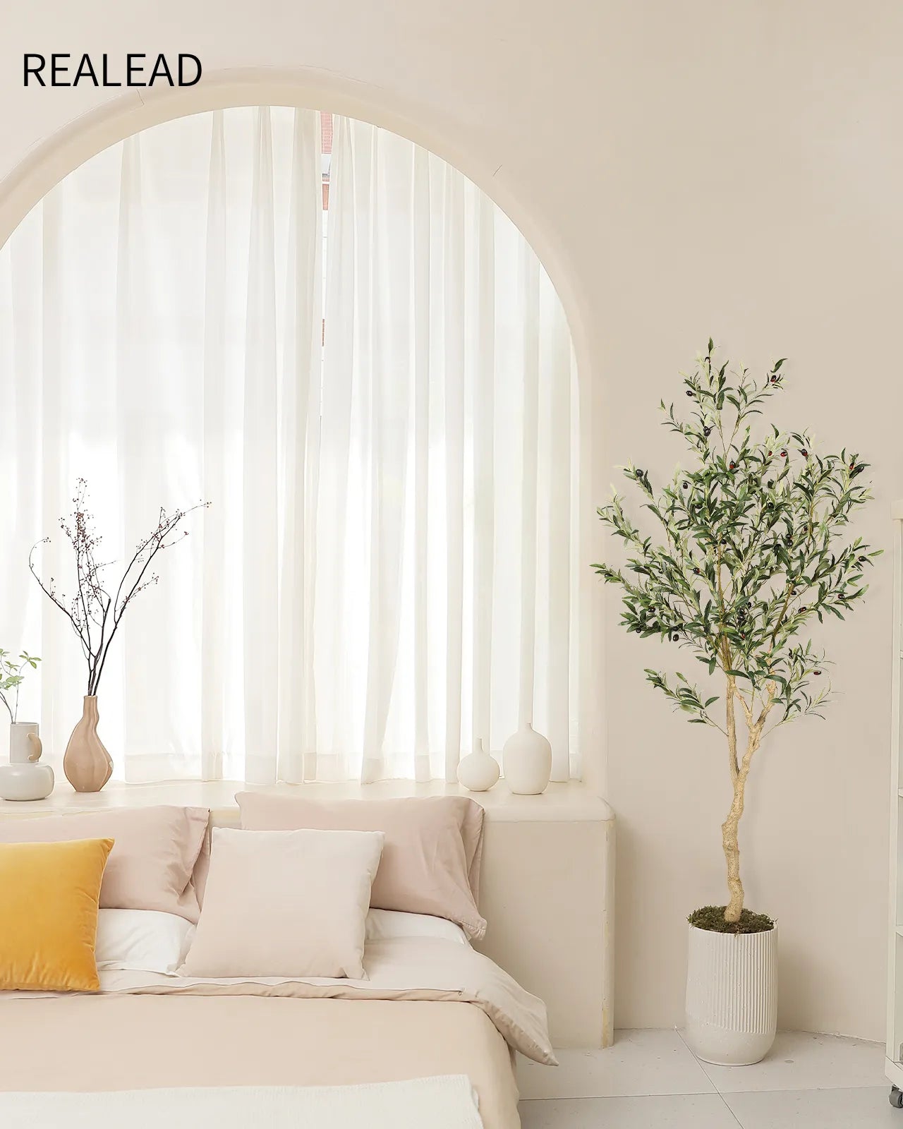 REALEAD 6'Artificial Plant Olive Silk Tree (Branches)