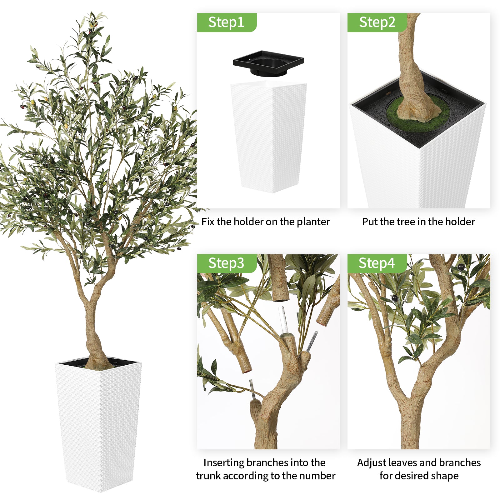 Realead 7’ Artificial Olive Tree with Tall Planter