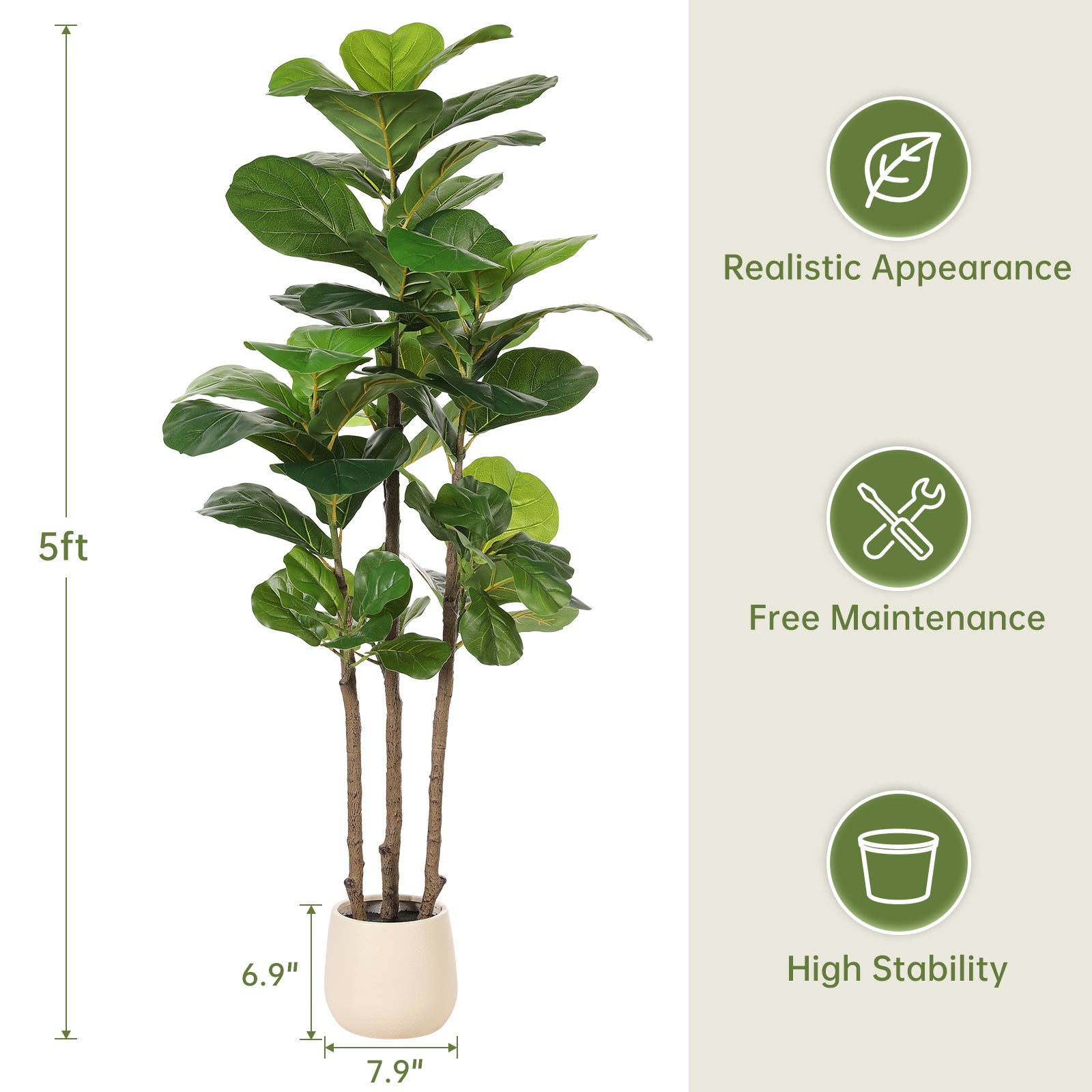 5’Fiddle Leaf Fig Tree with Planter