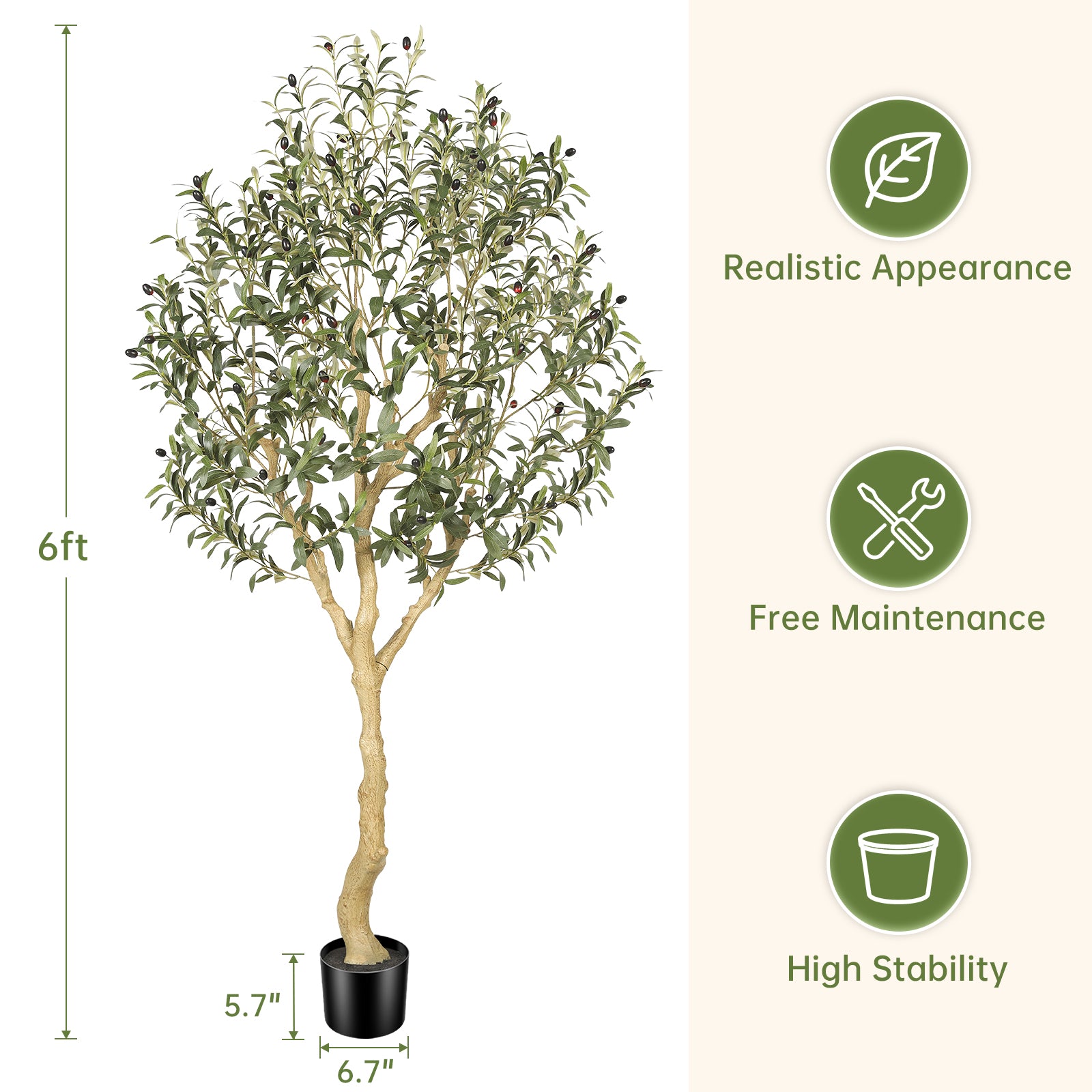 6’ UV Resistant Faux Olive Tree