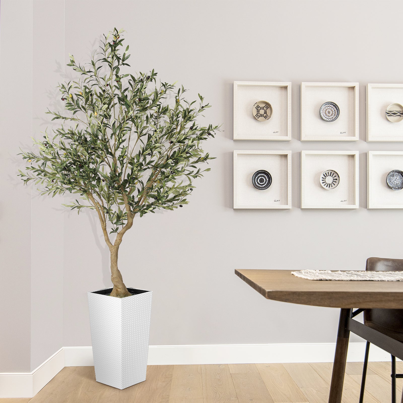 Realead 7’ Artificial Olive Tree with Tall Planter