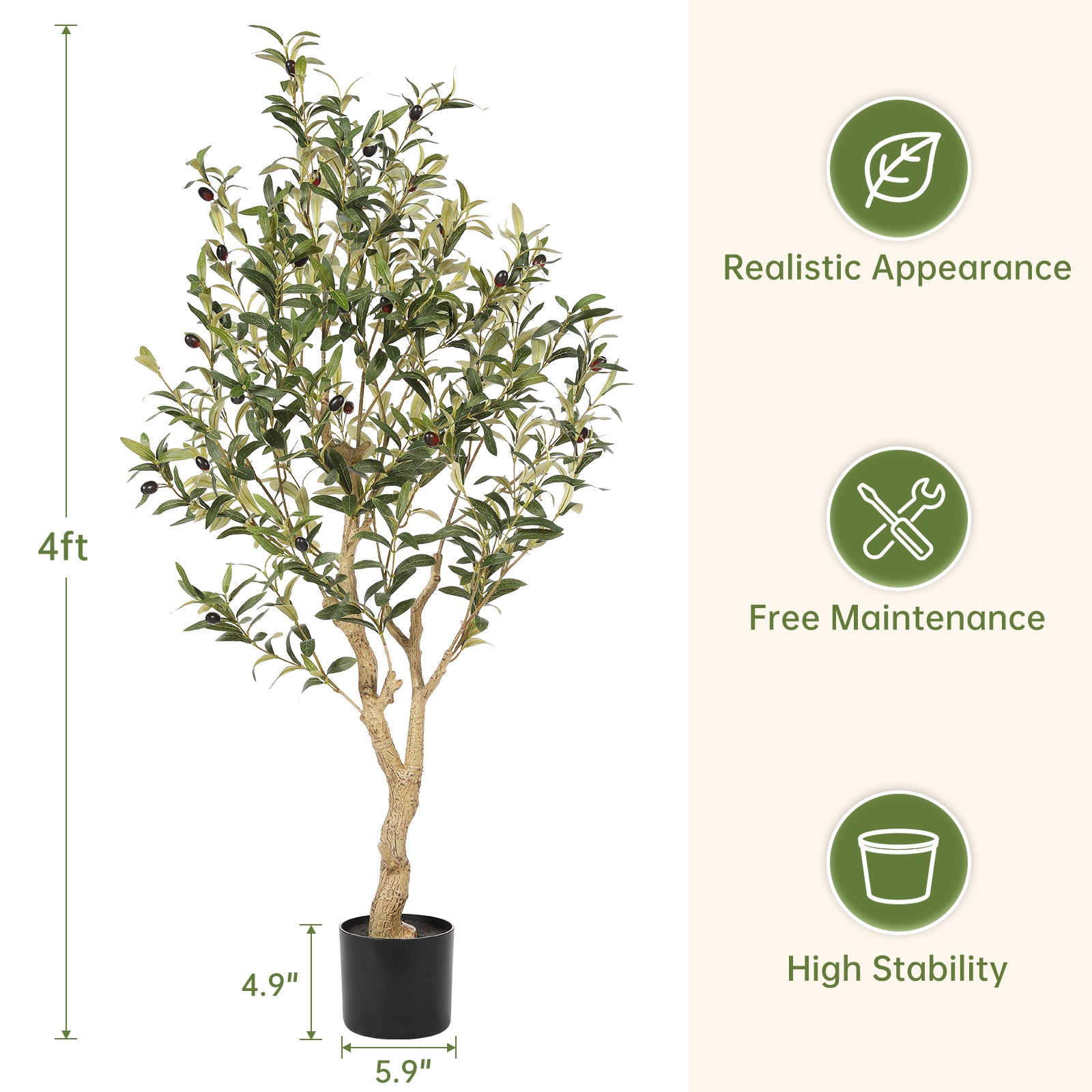 Realead 4’ Curved Olive Tree