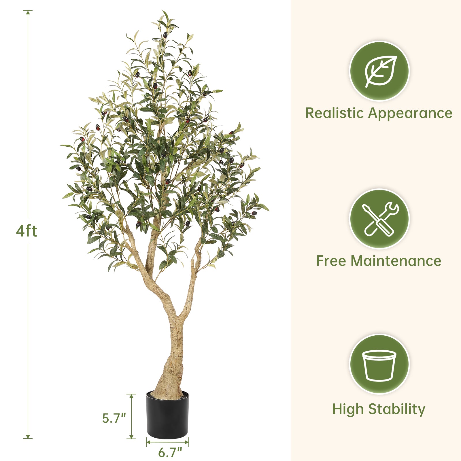 Realead 5’ Curved Olive Tree