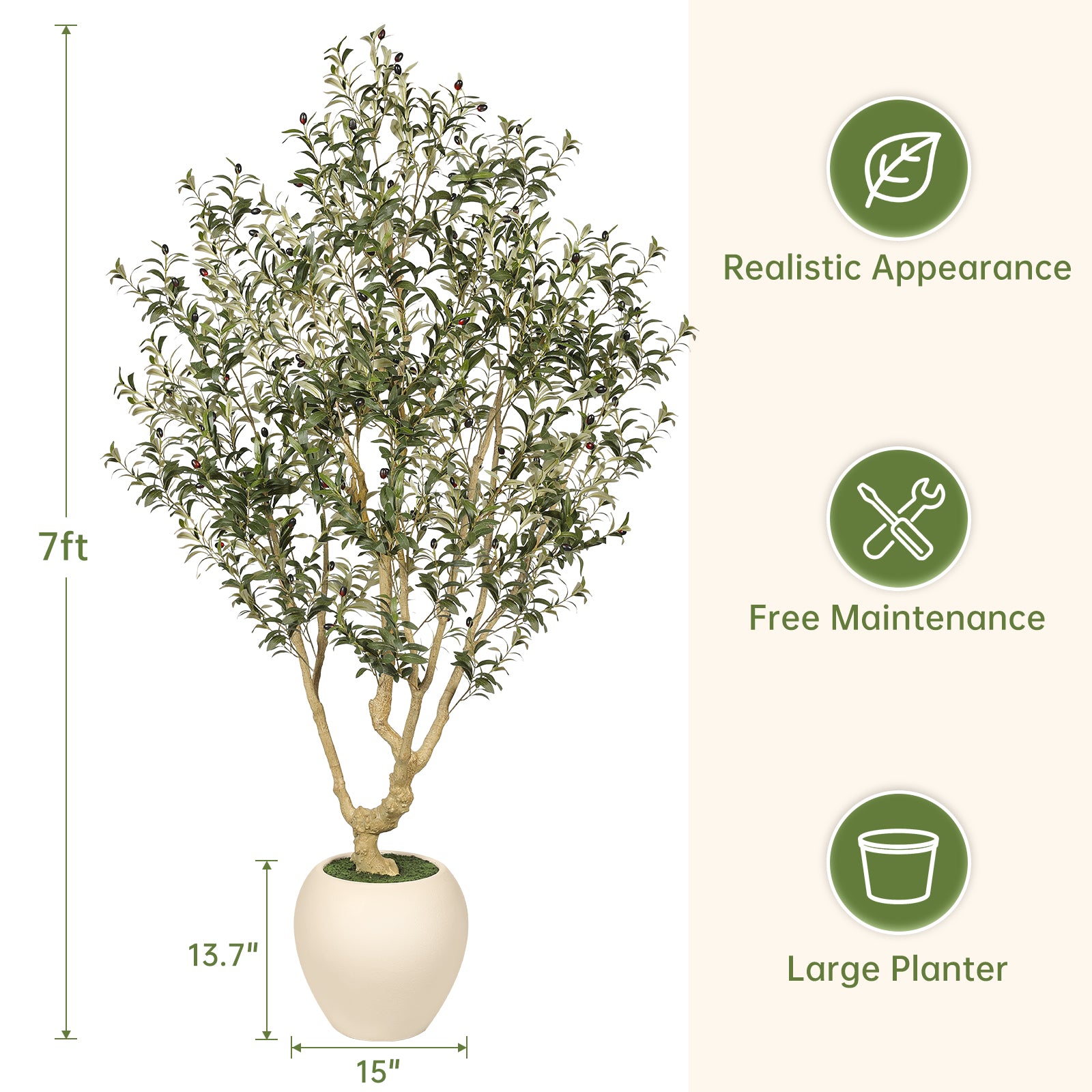 Realead 7’ Large Olive Tree with Tall Planter