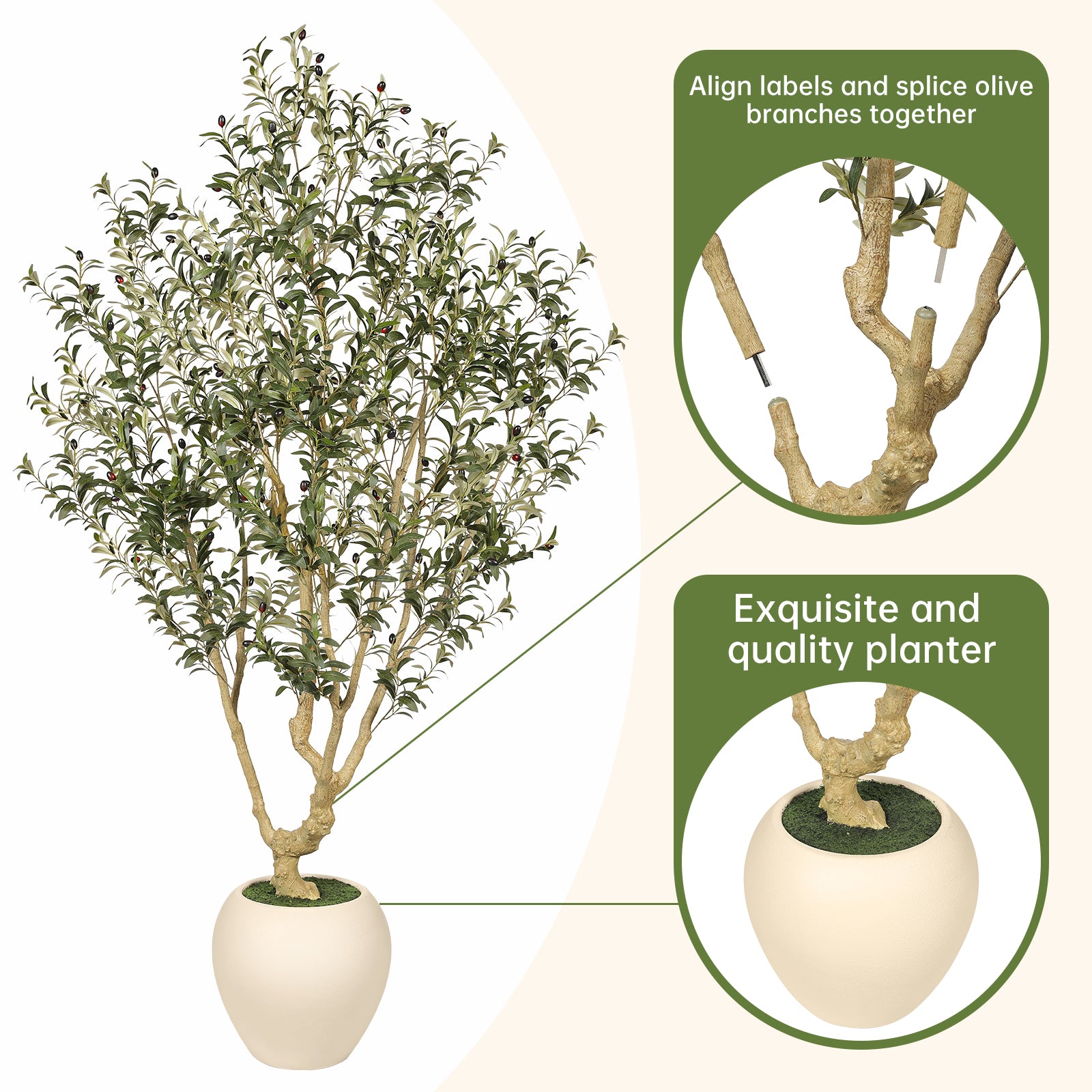 Realead 7’ Large Olive Tree with Tall Planter