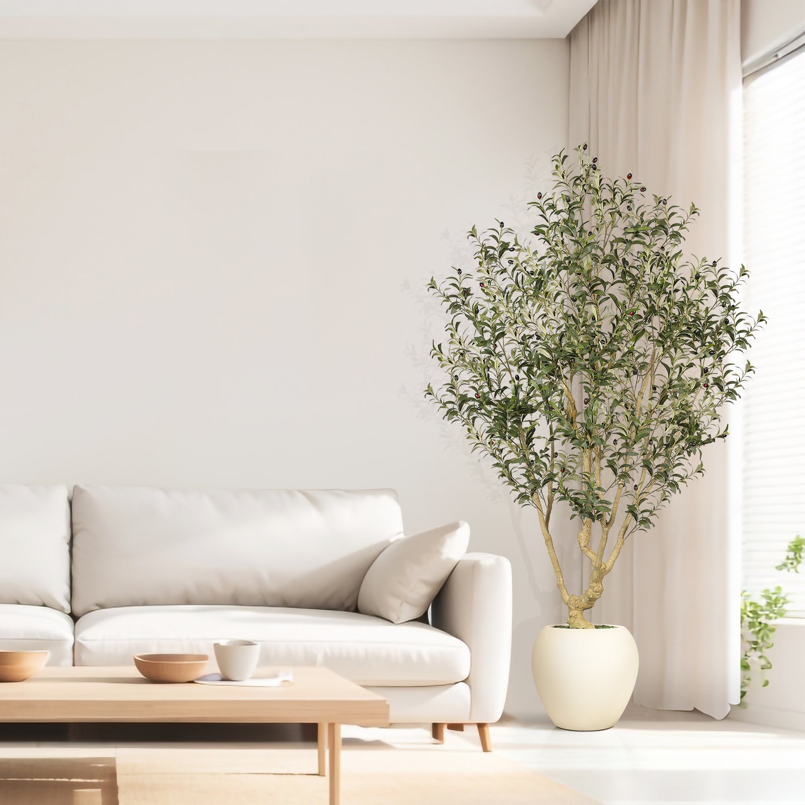 Realead 7’ Large Olive Tree with Tall Planter