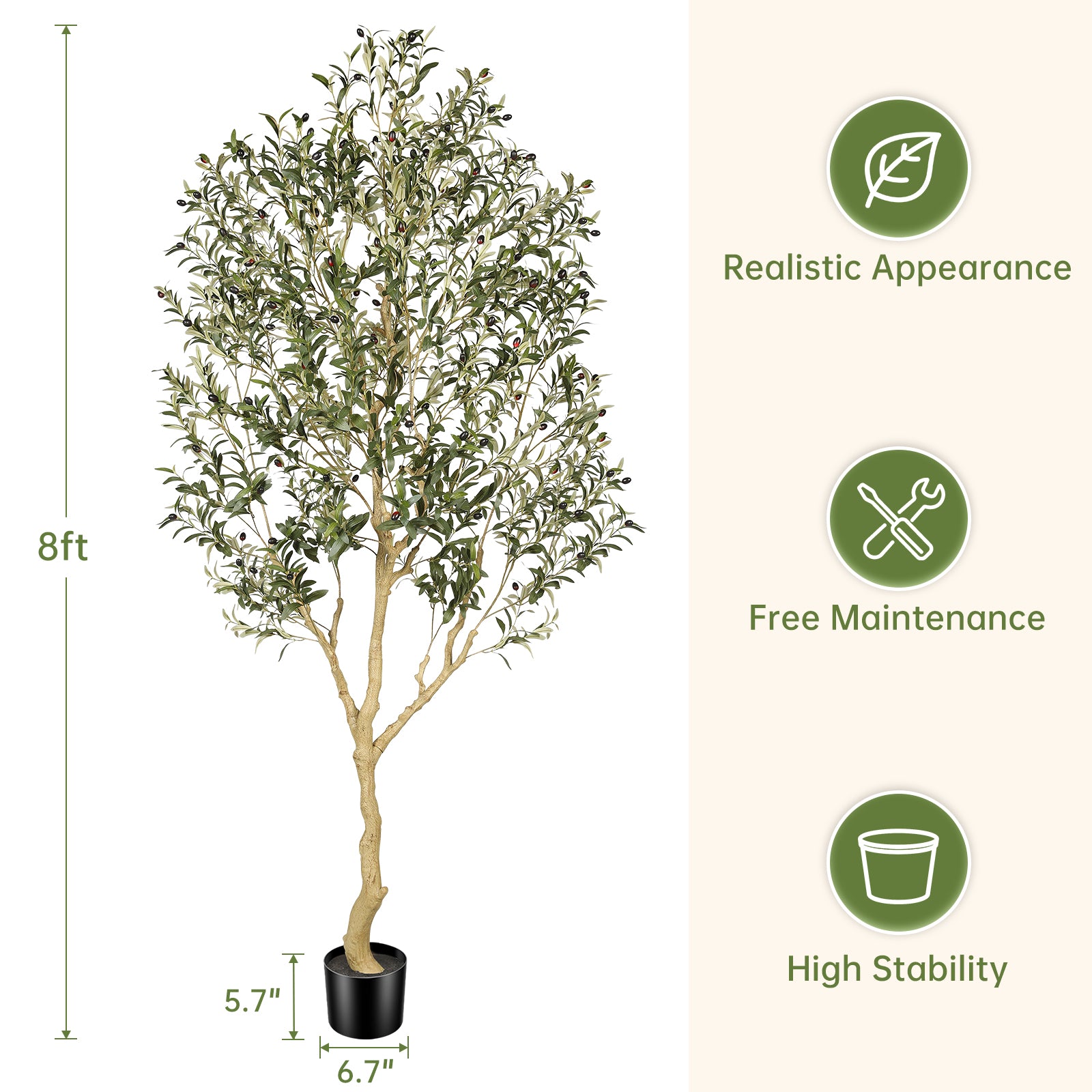 Realead 8’ Large Olive Tree Branches