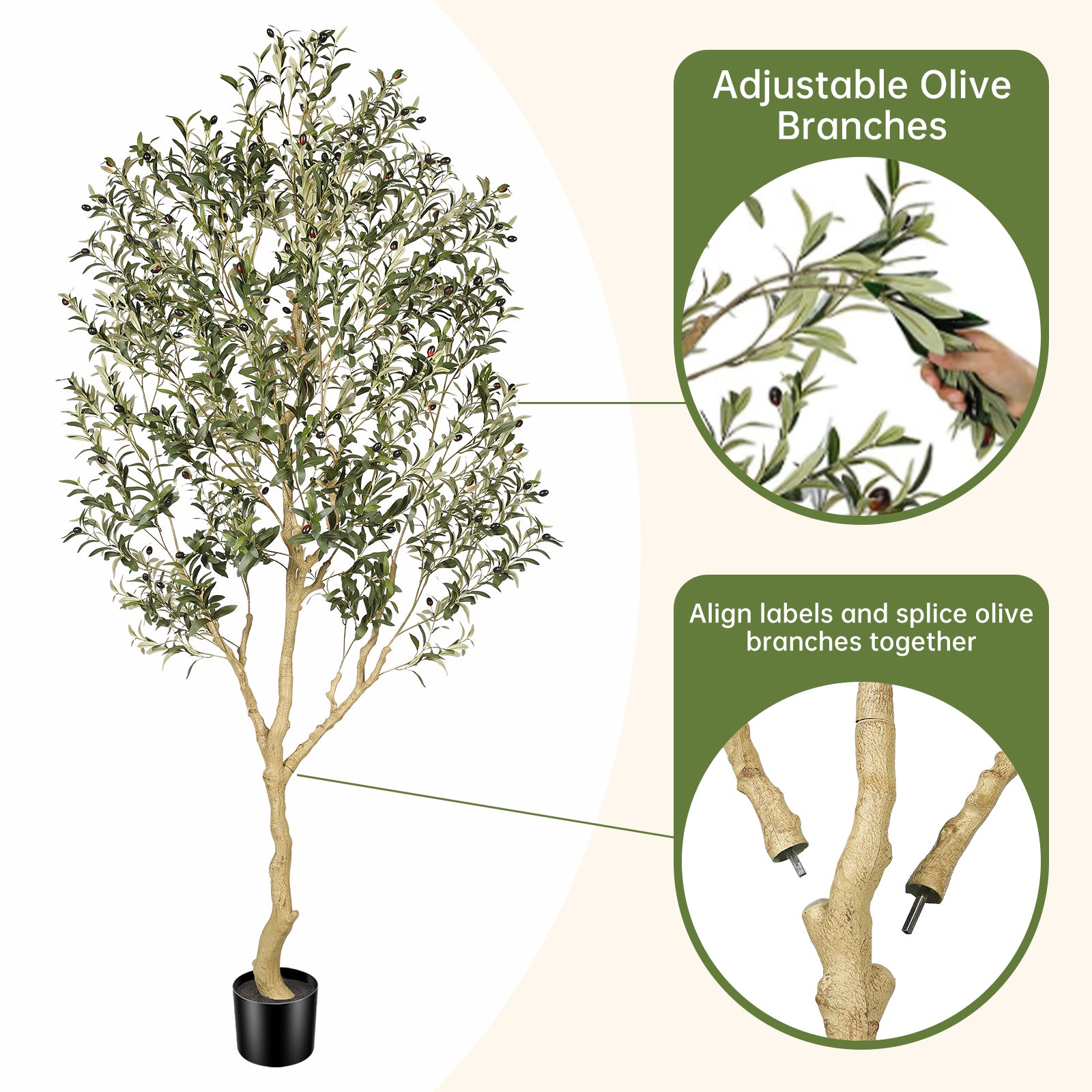 Realead 8’ Large Olive Tree Branches