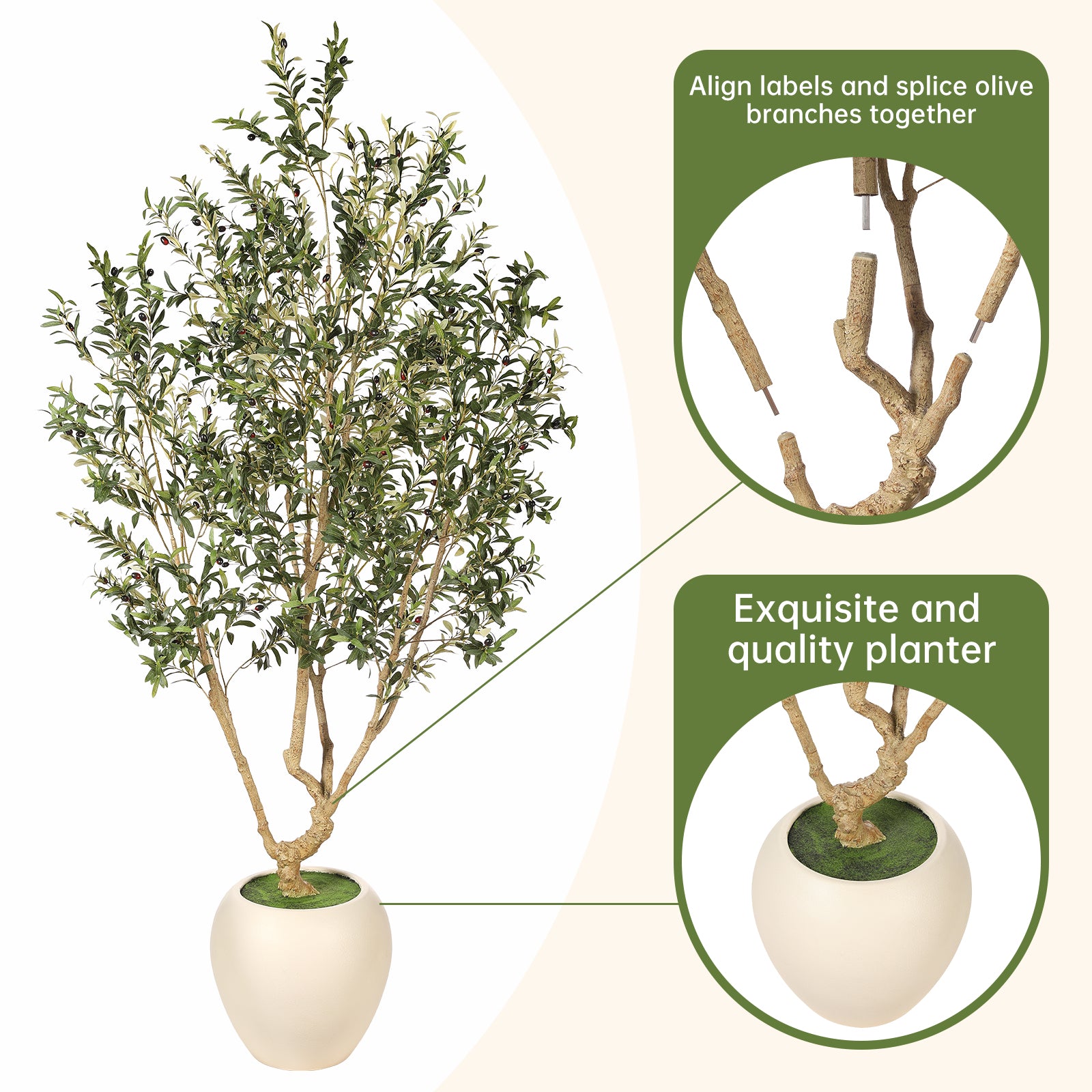 Realead 8’ Large Olive Tree with Tall Planter
