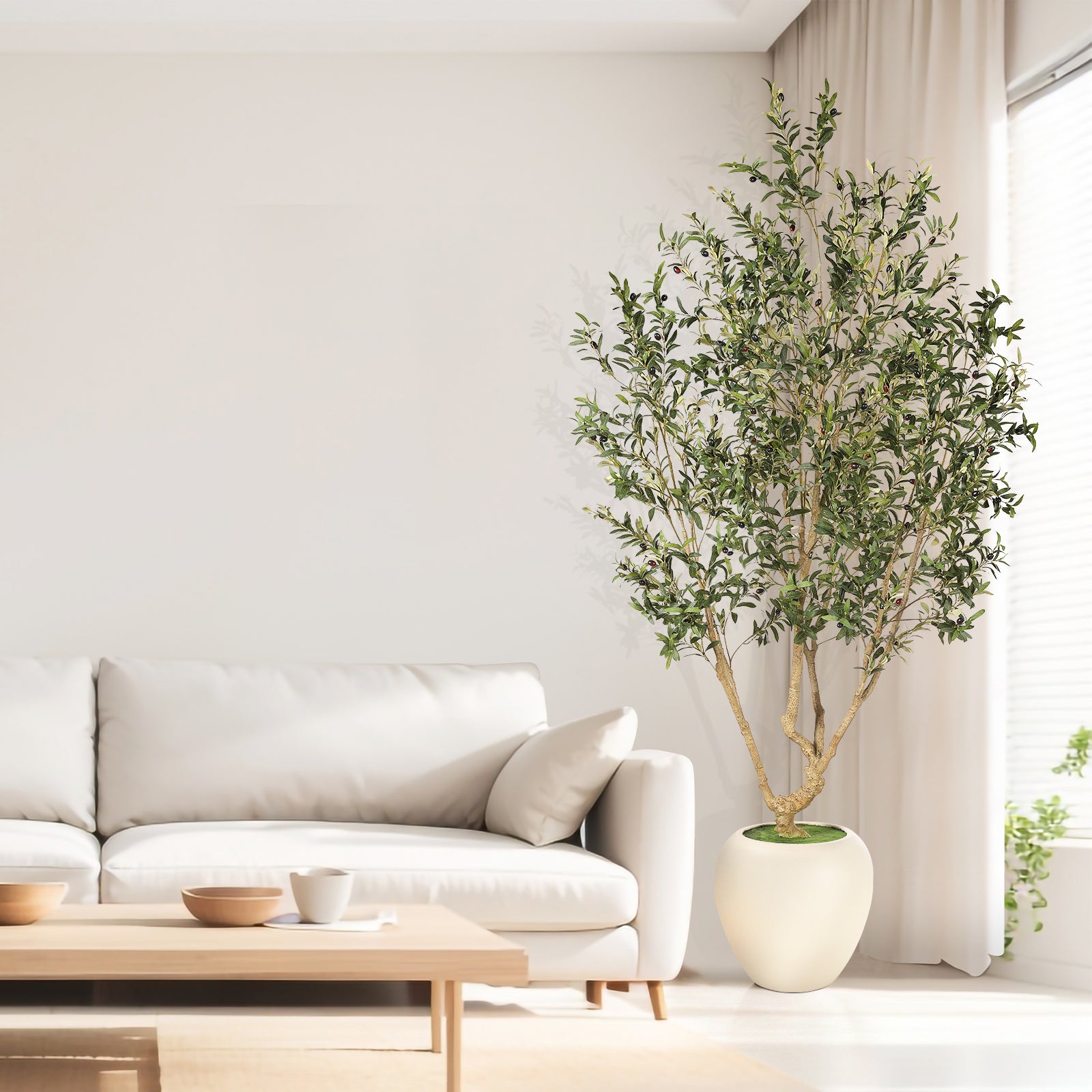 Realead 8’ Large Olive Tree with Tall Planter